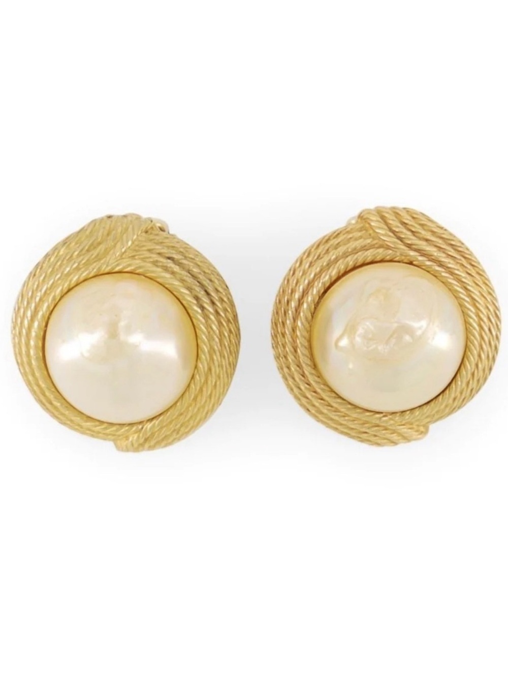 Vintage Gold Tone and Faux Pearl Clip On Earrings